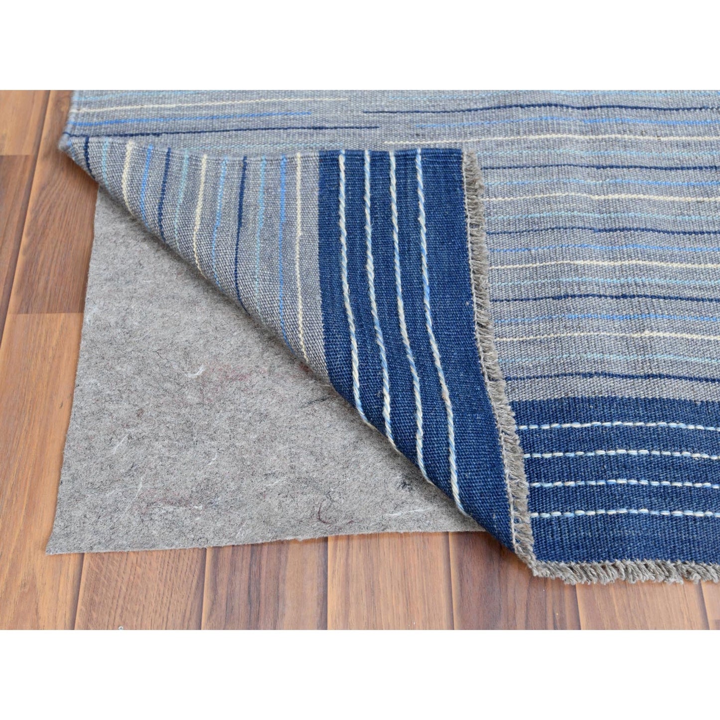 6'4"X9'1" Flat Weave Nomadic Stripe Design Kilim Hand Woven Rug
