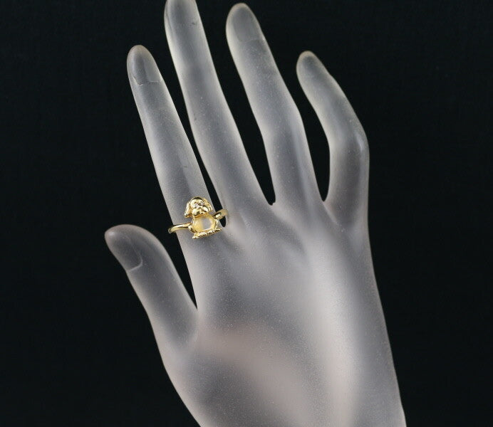 Quartz Diamond 0.01Ct Dog Ring 18K 750 Yellow Gold