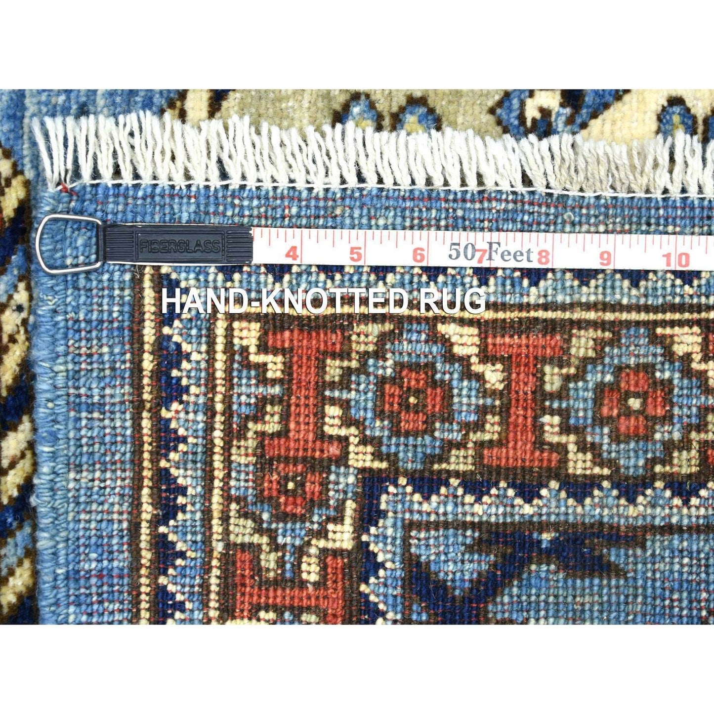 4'6"X10' Blue Soft Wool Hand Knotted Afghan Ersari Wide Runner Rug