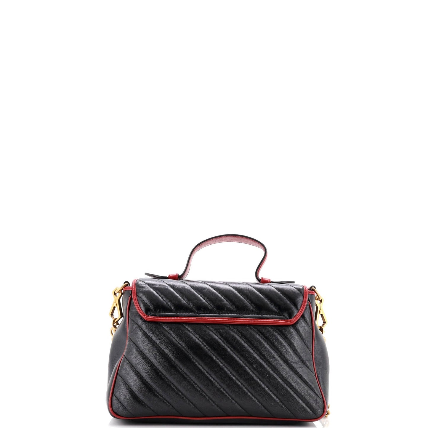 Gucci Gg Marmont Top Handle Flap Bag Diagonal Quilted Leather Small