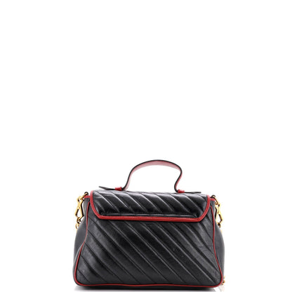 Gucci Gg Marmont Top Handle Flap Bag Diagonal Quilted Leather Small