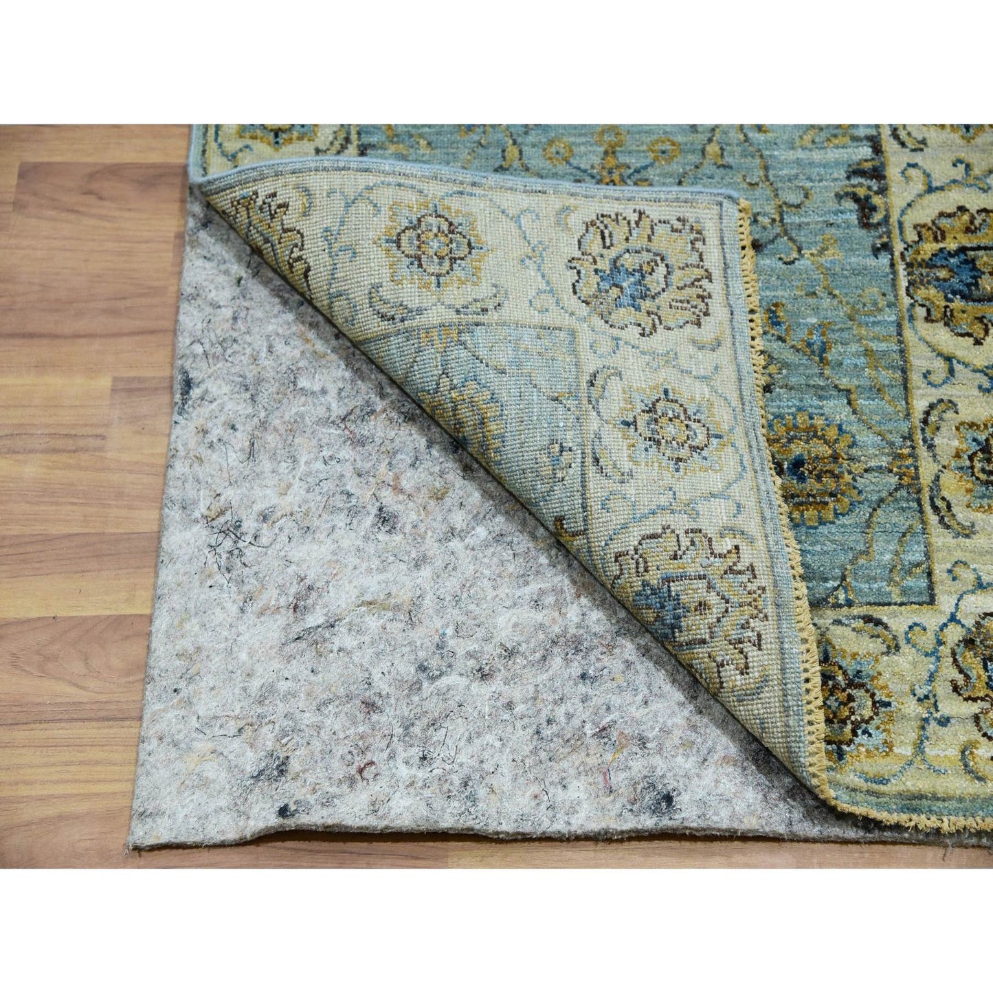 2'8"X29'9" Blue Hand Knotted Shiny Wool Shah Abbas Xl Runner Rug