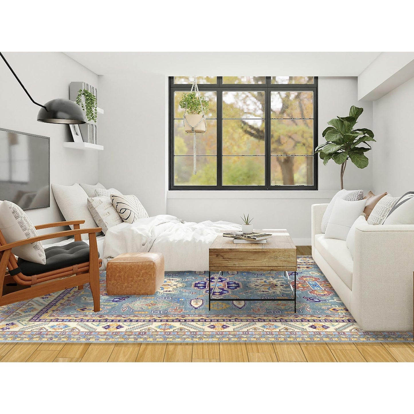 8'X10' Misty Gray Kazak With Medallions Design Hand Knotted Soft Wool Rug