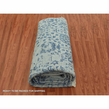 Rug 10'x13'8" Silver Zoroastrian Vase Design Wool and Silk Hand Knotted