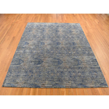 8'X10'2" Gray Erased Rossets Silk With Wool Hand Knotted Oriental Rug