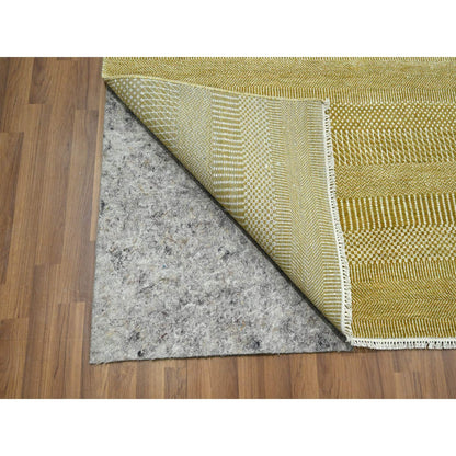 9'X12'3" Cumin Brown Modern Grass Design Hand Knotted Wool And Silk Rug