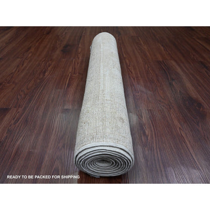 2'7"X9'8" White Hand Knotted Angora Oushak Leaf Design Wool Runner Rug