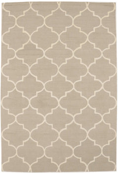 Contemporary Trellis Design Cream & Beige 5X8 Hand-Tufted Wool Rug