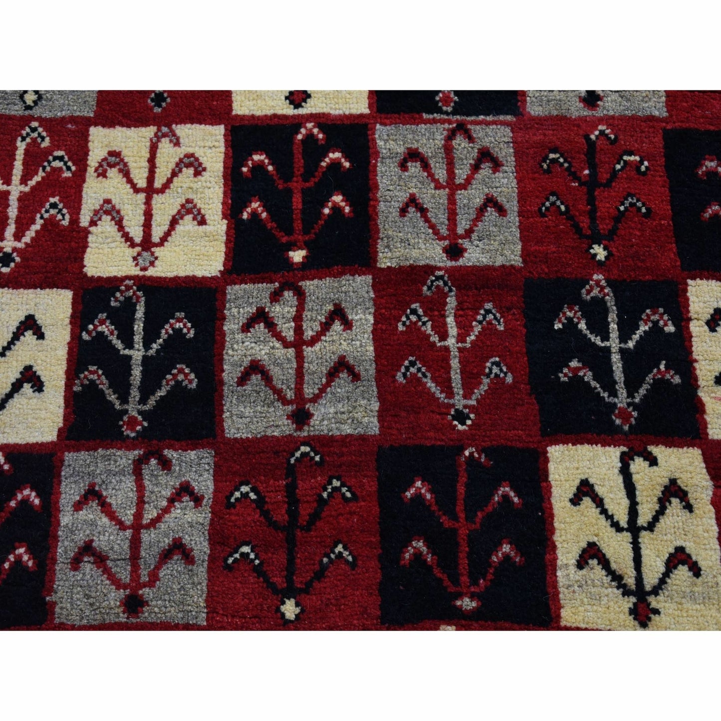 3'7"X5'7" Red New Farsian Gabbeh Checkers Design Hand Knotted Wool Rug