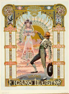 1898 Original Vintage Poster Calendar For Figaro Illustre