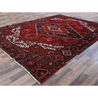 7'9"X10'4" Ajax Red Vintage Zoroastrian Heris Wool Hand Knotted Clean Rug