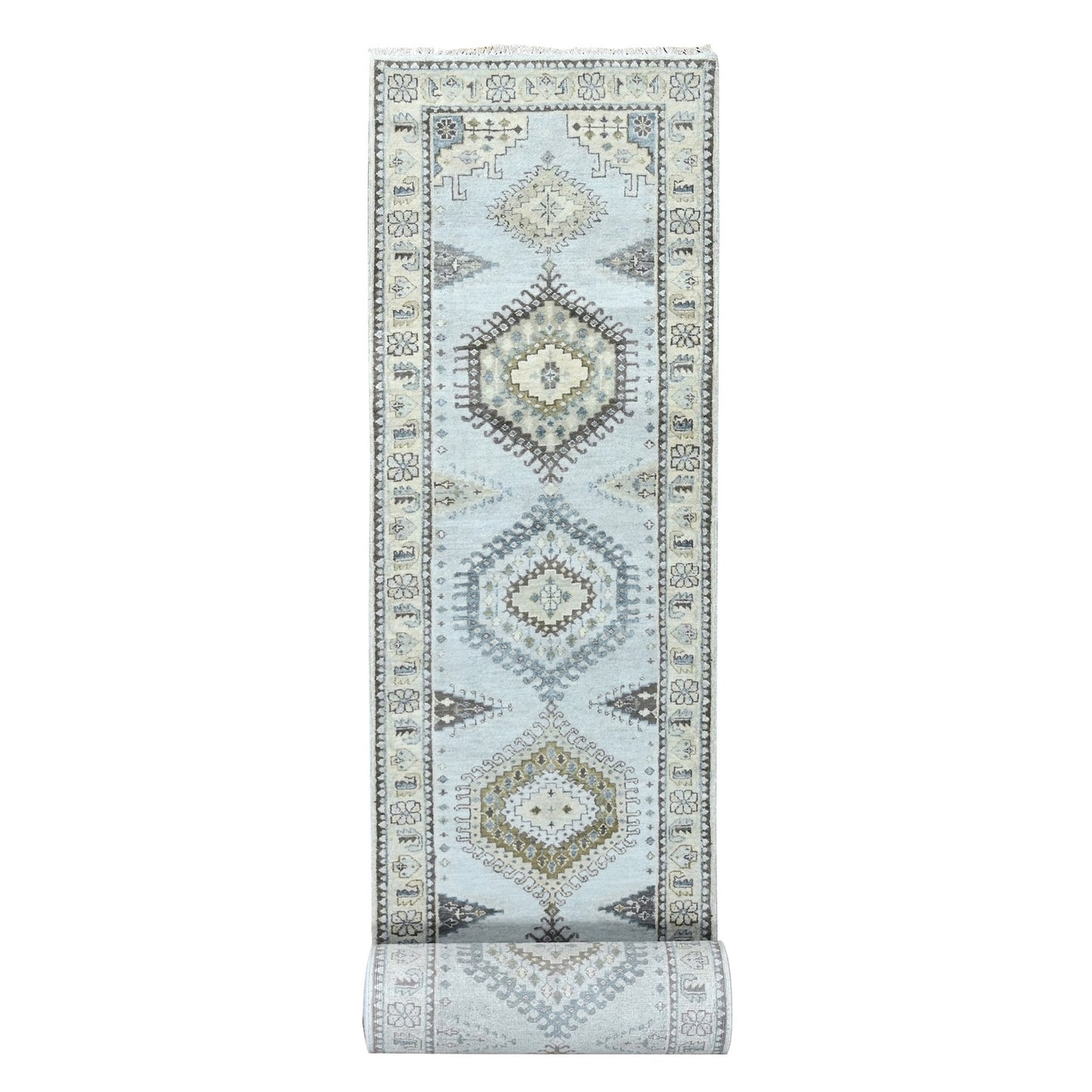 2'9"X21'9" Gray Zoroastrian Village Inspired Wool Hand Knotted Runner Rug