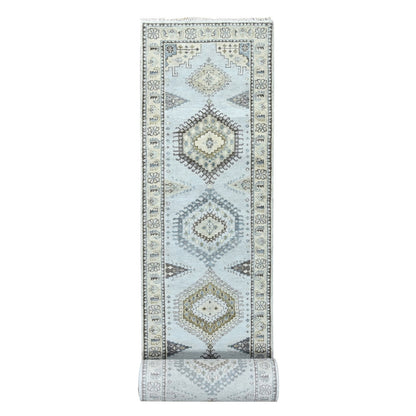 2'9"X21'9" Gray Zoroastrian Village Inspired Wool Hand Knotted Runner Rug