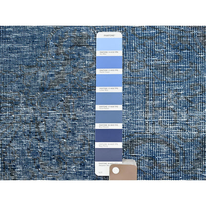 3'1"X5'1" Lichen Blue Hand Knotted Abrash Distressed Wool Oriental Rug