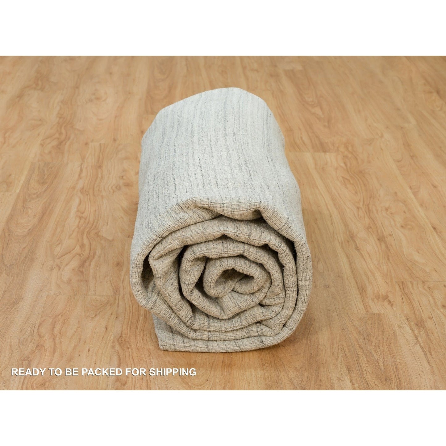 9'1"X12' Alabaster White Hand Loomed Undyed 100% Wool Modern Design Rug