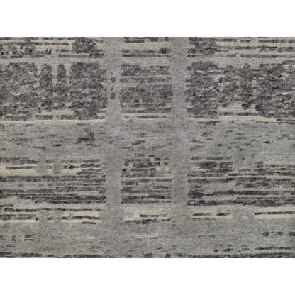 2'5"X6'2" Gray Modern Runner Rug Criss Cross Design Pure Wool Hand Knotted