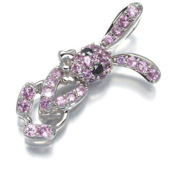 Pink Sapphire Black Diamond Rabbit Pendant 18K