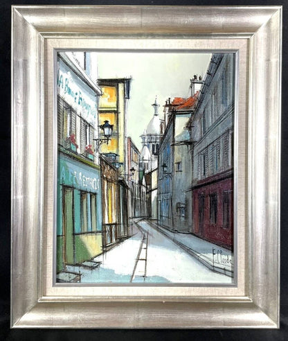 F. Claude Signed Original Oil Painting French Street Scene Cityscape Framed