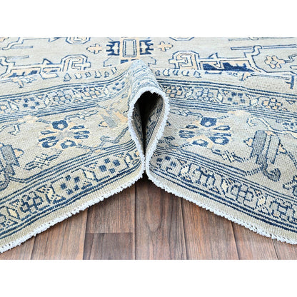 6'X9' Cloud Gray Seeripe Heris Medallion Design Pure Wool Hand Knotted Rug