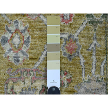 1'10"X3'2" Yellow Angora Oushak Floral Pattern Hand Knotted Wool Mat Rug