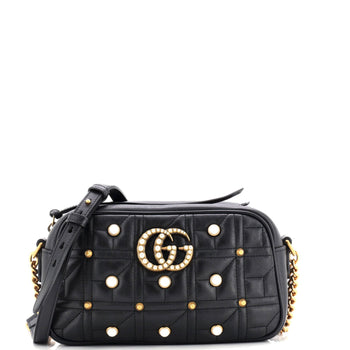 Gucci Pearly Gg Marmont Shoulder Bag Embellished Matelasse Leather Small