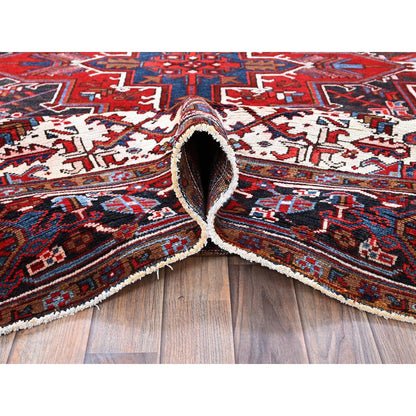 7'9"X10' Scarlet Red Vintage Zoroastrian Heris Wool Hand Knotted Clean Rug