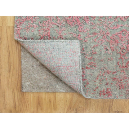 2'6"X11'10" Wool & Art Silk Erased Design Runner Hand Loomed Jacquard Rug