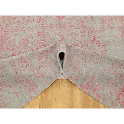 6'X9' Pink Hand Loomed Jacquard Wool And Art Silk All Over Design Rug