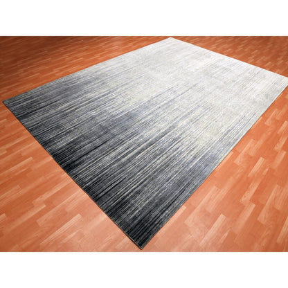 10'1"X14'2" Gray Pure Wool Hand Knotted Modern Ombre Design Rug