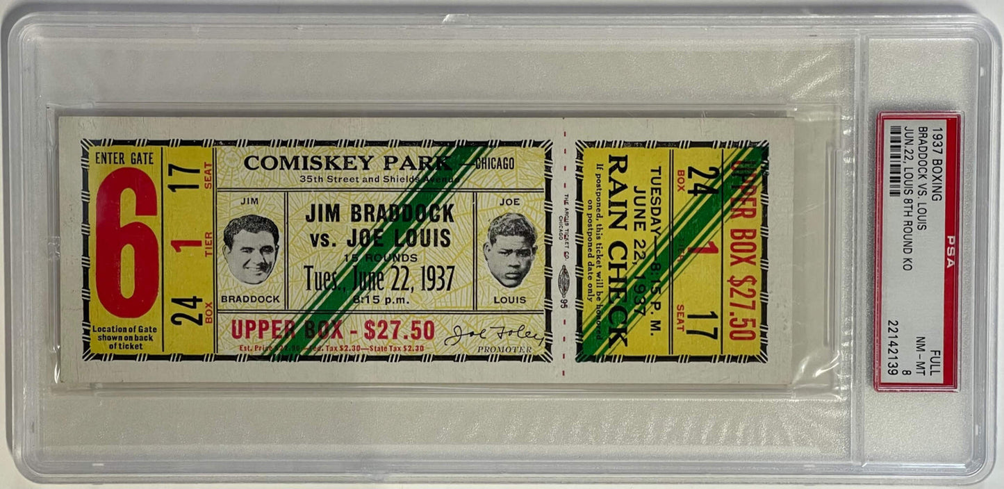 1937 Joe Louis Vs James Braddock Full Boxing Ticket Psa 8