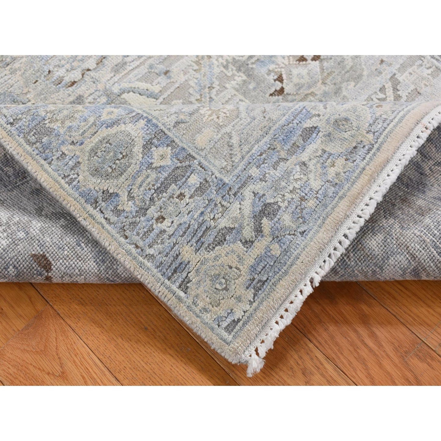 3'X5'3" Blue Silk With Wool Mughal Inspired Design Hand Knotted Rug