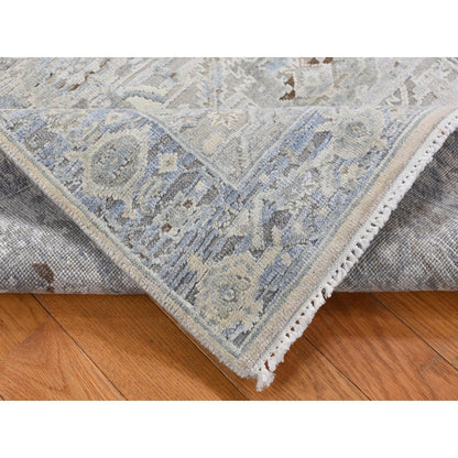 3'X5'3" Blue Silk With Wool Mughal Inspired Design Hand Knotted Rug