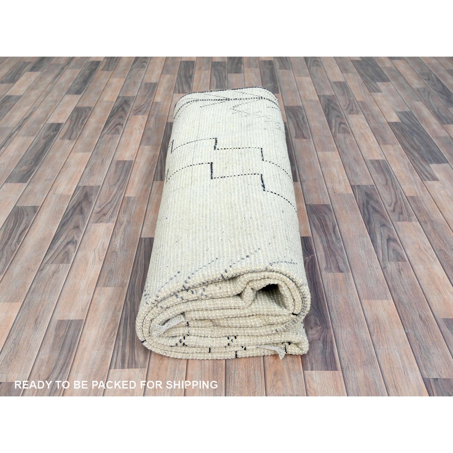 9'3"X12'6" Ivory Moroccan Berber Natural Wool Hand Knotted Oriental Rug