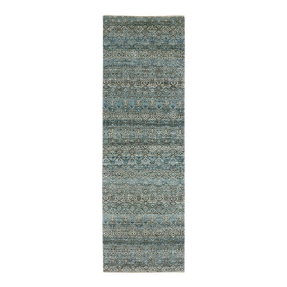 2'6"X8' Blue Diamond Shape Hand Knotted Kohinoor Herrita Wool Runner Rug