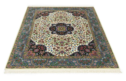 Handmade Kirman Oriental Rug Cream & Blue Floral