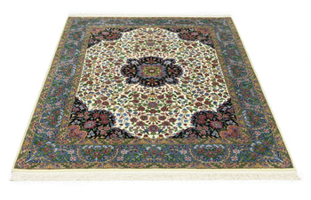 Handmade Kirman Oriental Rug Cream & Blue Floral