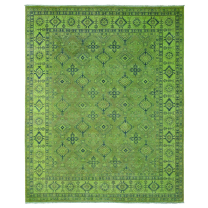 8'X9'8" Pear Green Overdyed Kazak Geometric Design Hand Knotted Wool Rug