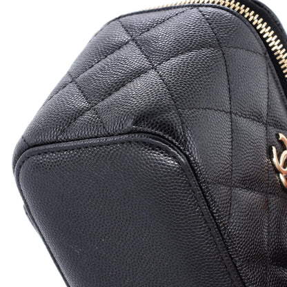 Chanel Classic Pearl Vanity Case With Chain Quilted Caviar Mini