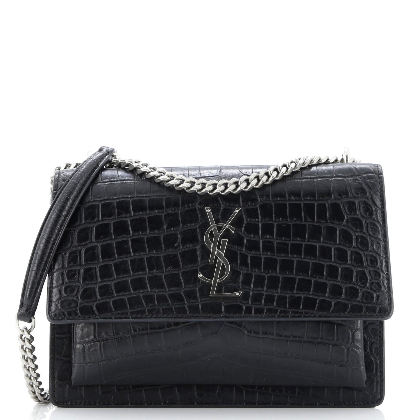 Saint Laurent Sunset Crossbody Bag Crocodile Embossed Leather Medium
