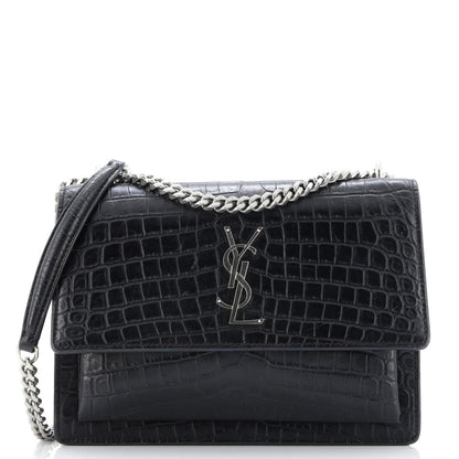 Saint Laurent Sunset Crossbody Bag Crocodile Embossed Leather Medium
