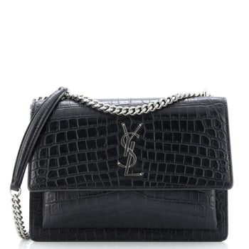 Saint Laurent Sunset Crossbody Bag Crocodile Embossed Leather Medium