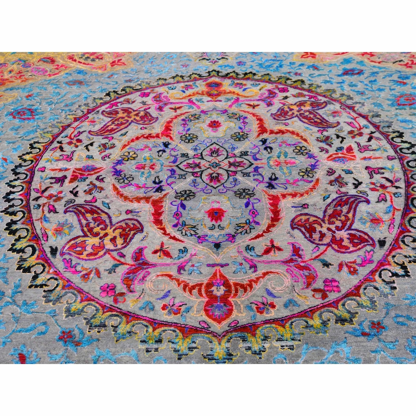 9'9"x13'8" Sari Silk-Text Wool Colorful Maharaja Design Hand Knotted Rug