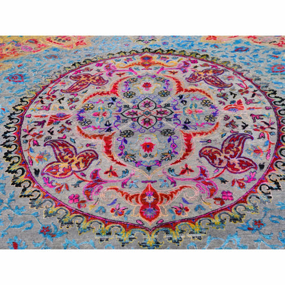 9'9"x13'8" Sari Silk-Text Wool Colorful Maharaja Design Hand Knotted Rug