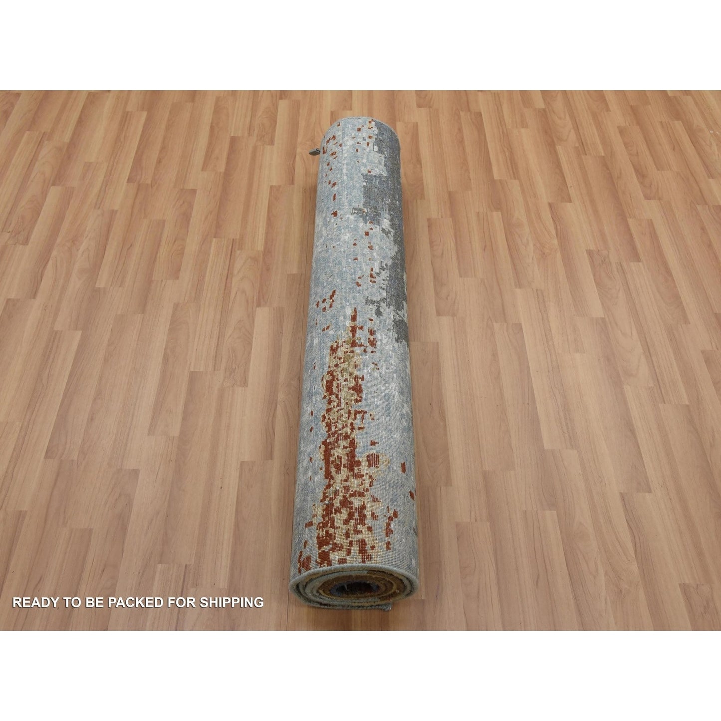 4'X10' Black Coral Abstract Design Wool Hand Knotted Wide Runner Rug