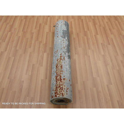 4'X10' Black Coral Abstract Design Wool Hand Knotted Wide Runner Rug