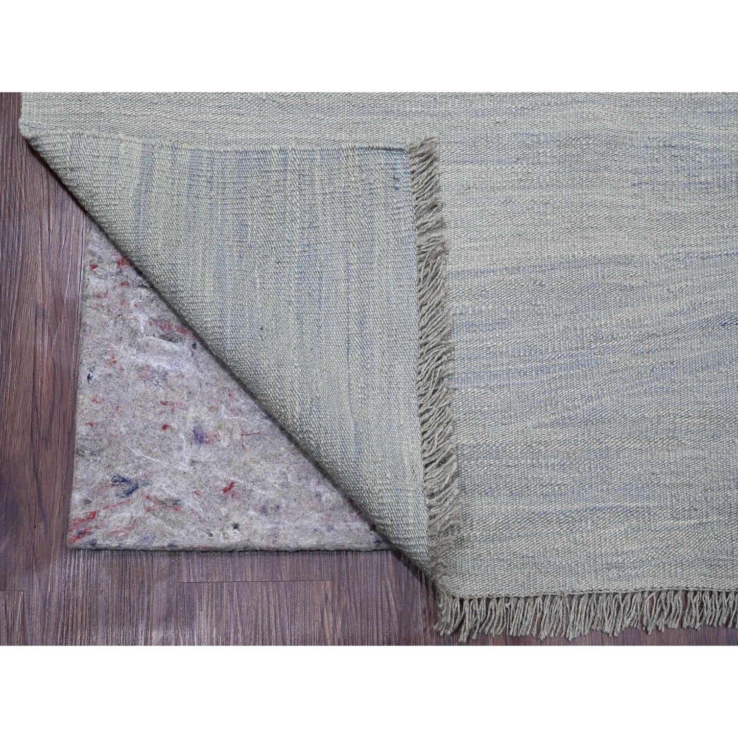 9'1"X12' Beau Blue Flat Weave Solid Design Hand Woven Hand Spun Wool Rug