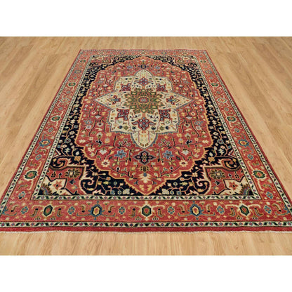 9'X12' Indian Red Hand Knotted Heris Serapi Pure Wool Oriental Rug