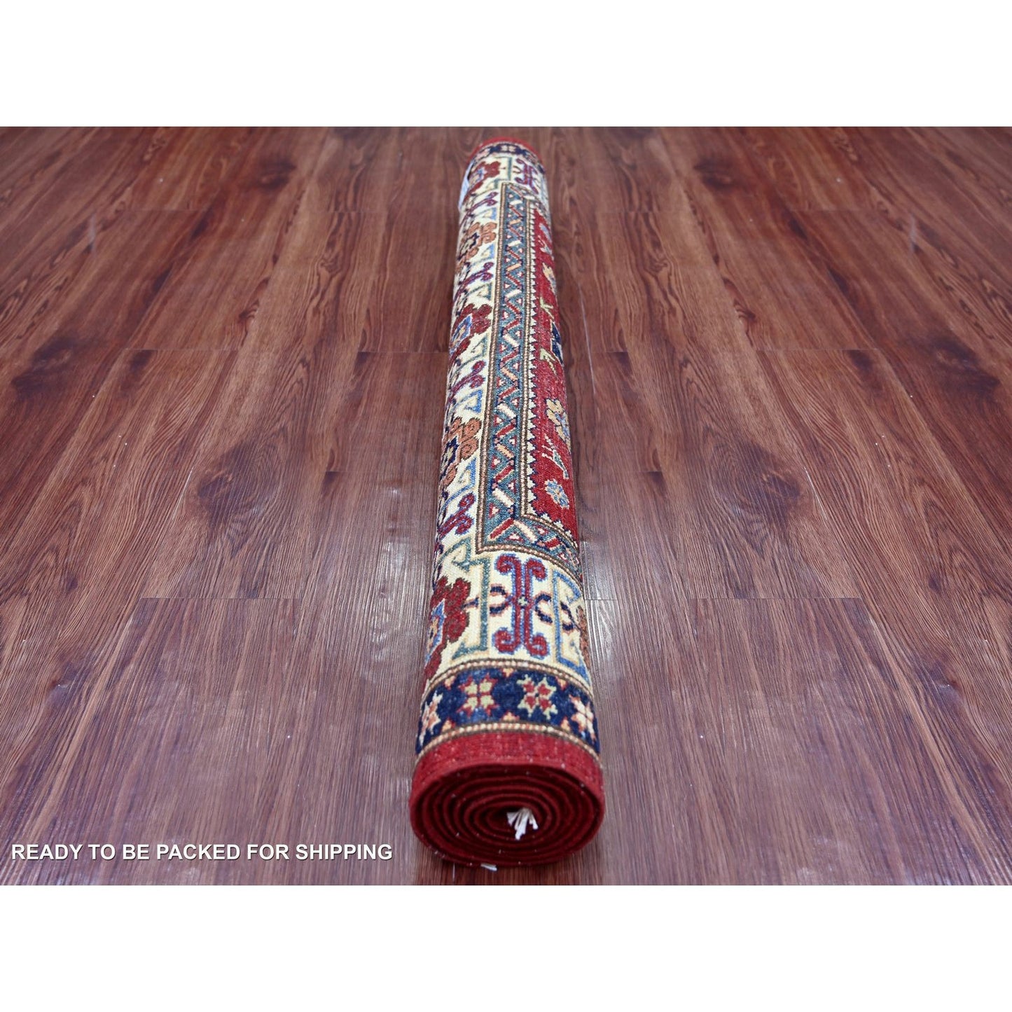 3'10"x6'2" Red Afghan Super Kazak Hand Knotted Pure Wool Rug