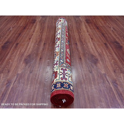 3'10"x6'2" Red Afghan Super Kazak Hand Knotted Pure Wool Rug