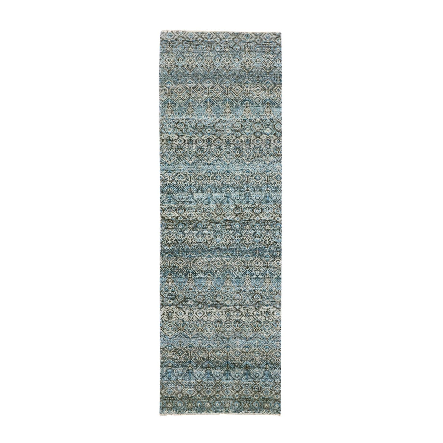 Rug 2'6"x8' Blue Hand Knotted Kohinoor Herrita Diamond Shape Wool Runner